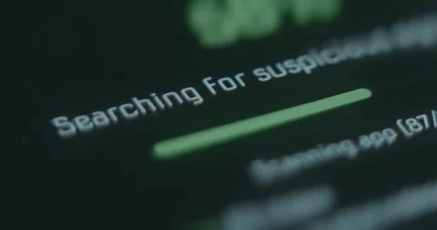 Searching for suspicious files on smartphone, progress bar 스톡 동영상 313423650