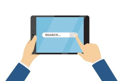 Searching on tablet. Illustrazione stock