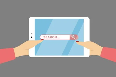 Searching on tablet. Illustrazione stock