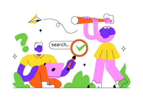 Searching Vector Illustration Featuring People Looking for Information Onli.. 스톡 일러스트