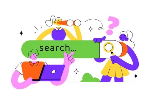 Searching Vector Illustration Featuring People Looking for Information Onli.. 스톡 일러스트