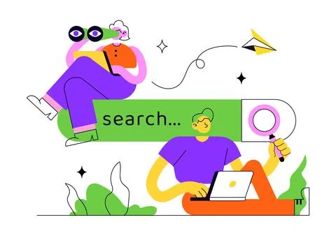 Searching Vector Illustration Featuring People Looking for Information Onli.. 스톡 일러스트