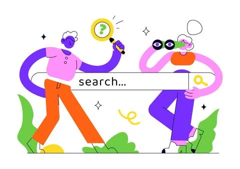 Searching Vector Illustration Featuring People Looking for Information Onli.. 스톡 일러스트