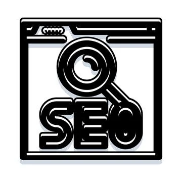 Searching for website optimization with a magnifying glass Illustrazione stock