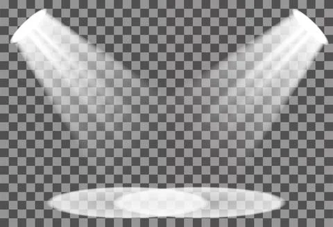 Searchlight illuminates the blank backdrop. Template with floodlight for Stock Illustration