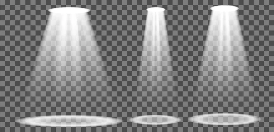 Searchlight illuminates the blank backdrop. Template with floodlight for Stock Illustration