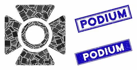 Searchlight Mosaic and Scratched Rectangle Podium Stamps Stock Illustration