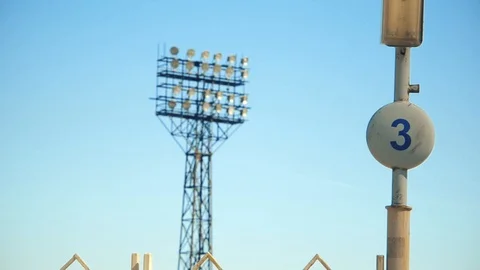 Searchlight tower, third row in the stadium Video stock 112691647