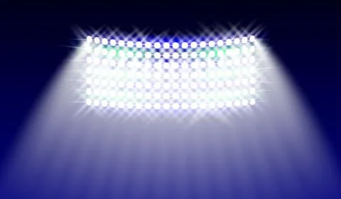 Searchlights in the stadium field. Illuminations. Vector illustration. Stock Illustration