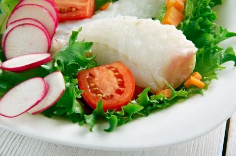 Seared cod salad Foto stock