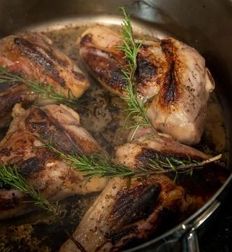 Seared Lamb Meat in Pot Stock Photos