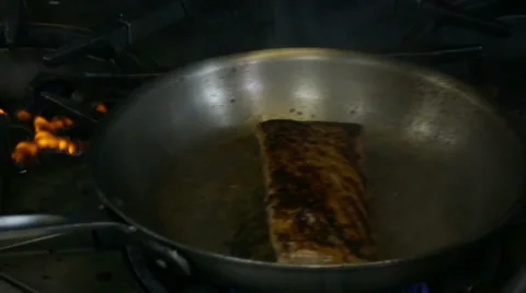 Searing Salmon Video stock 34255852