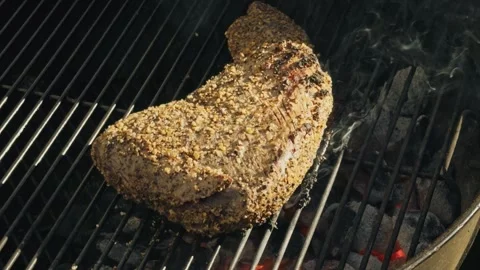 Searing Tri-Tip on a Charcoal Grill Stock Footage 329512259
