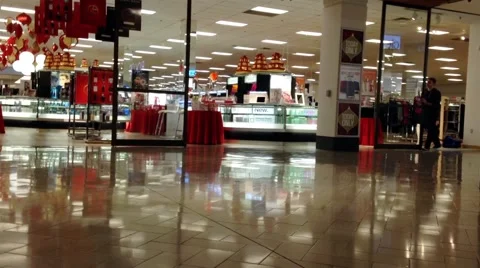 Sears store closing down at night inside Metropolis shopping mall. Video stock 48756627