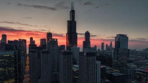 Sears tower sunrise hyperlapse aerial Stock Footage 252240054