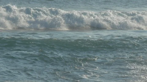 Seascape with azure waves rolling on beach slow motion Stock Footage 115334505