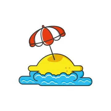 Seascape beach with parasol Illustrazione stock