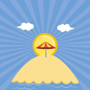 Seascape beach with umbrella Illustrazione stock
