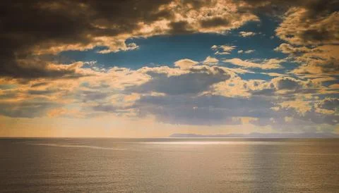 Seascape, blue sky background with clouds Stock Photos