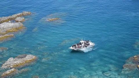 Seascape with boat Stock Footage 110646377