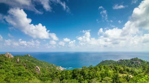 Seascape with clouds flying in camera time lapse Stock Footage 63147595