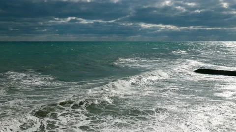 Seascape on dramatic cloud background Stock Footage 68673237