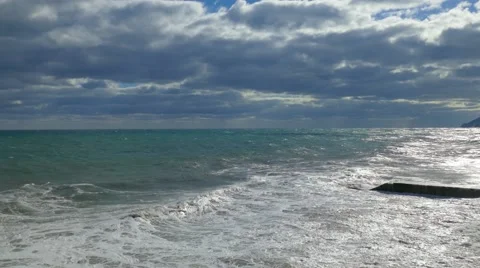 Seascape on dramatic cloud background Stock Footage 68673238