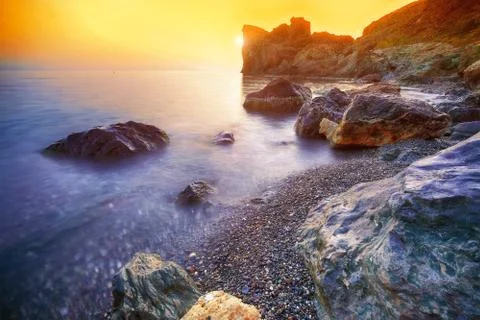 Seascape during sunset Stock Photos