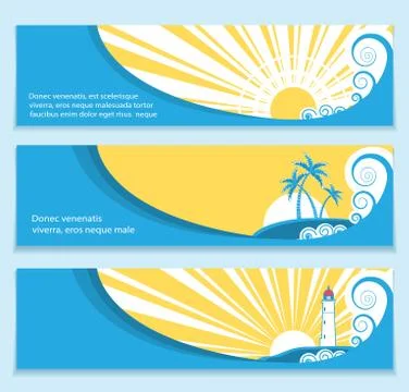 Seascape flat banners. Vector illustration for text Stock Illustration