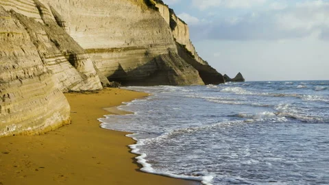 Seascape. Great waves breaking on shore of Ionian sea. Greece. Slow motion. HD Video stock 112280386