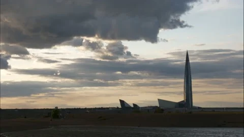 The seascape with a high-rise building Stock Footage 165691403