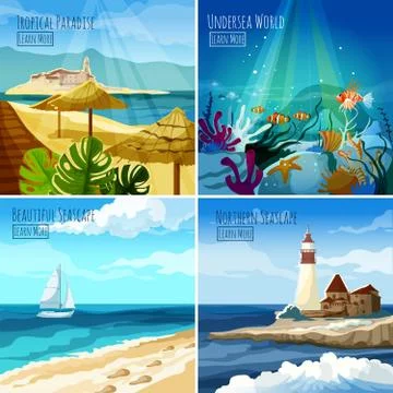 Seascape Illustrations Set Stock Illustration