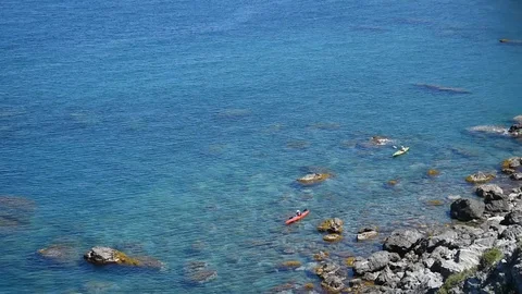 Seascape with kayaks Stock Footage 110656971