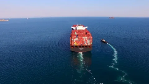 Seascape with a large container ship on the background of the sea. Stock Footage 107090087