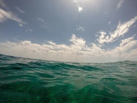Seascape Mediterranean sea, split view over and under water surface, Spain, C Stock Photos