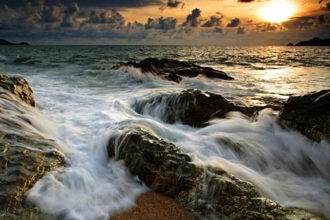 Seascape with motion wave, Phuket Stock Photos