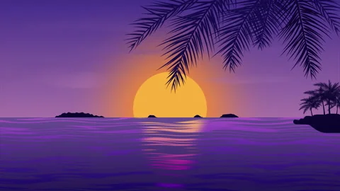Seascape with palm trees at sunset on a seamless loop Stock Footage 231506205
