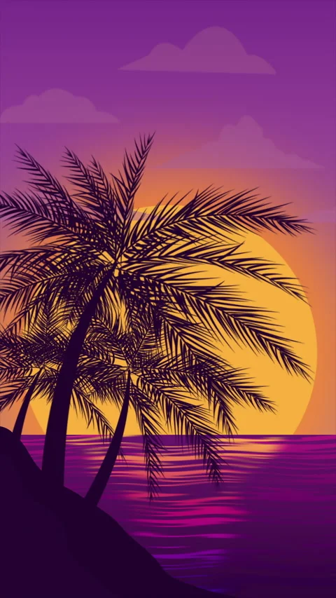 Seascape with palm trees at sunset on a seamless loop Stock Footage 310519547