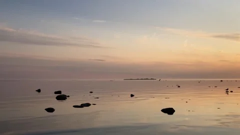 Seascape panorama,evening setting sun Stock Footage 242445350