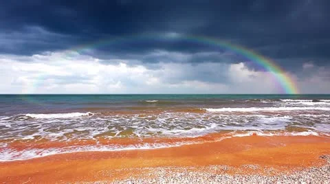 Seascape with rainbow Stock Footage 22047296