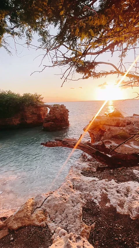 Seascape, rocks, sun, clouds, stone, horizon, coastline, waves, Stock Footage 232623474