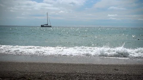Seascape with ship in the distance Stock Footage 107572659