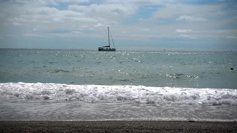 Seascape with ship in the distance Stock Footage 107572692