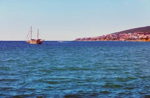 Seascape with a ship Stock Photos