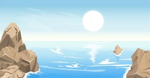 Seascape with stones Stock Illustration