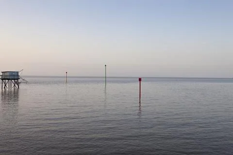 Seascape sunset at dusk Stock Photos