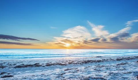 Seascape sunset over the sea Stock Photos