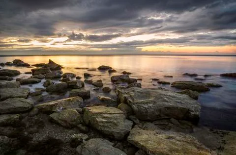 Seascape at sunset Stock Photos