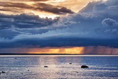 Seascape at sunset Stock Photos