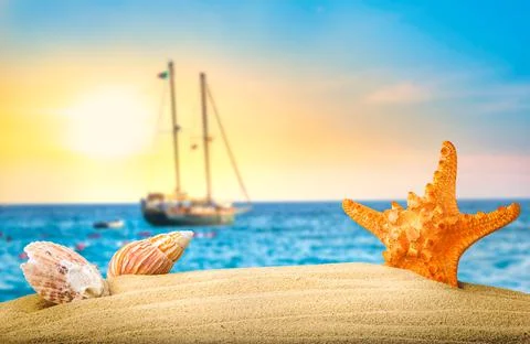 Seascape at sunset Stock Photos
